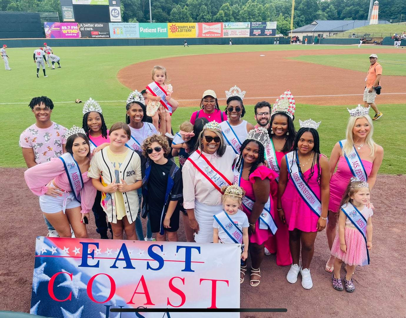East Coast USA Pageant Royalty Takes the Field to Sing the National Anthem at the Bowie Baysox Knock Cancer Out of the Park Game