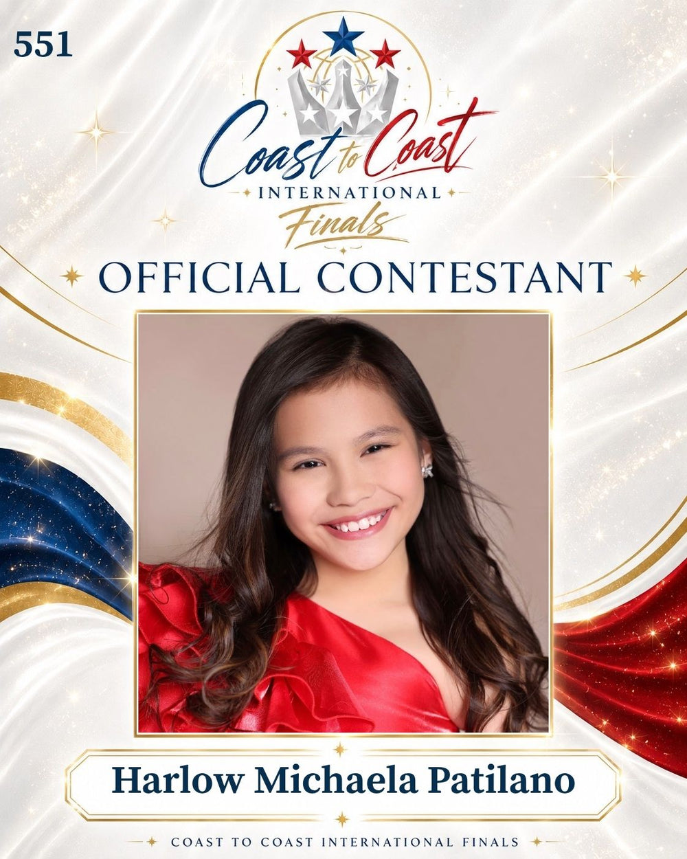 Vote #551 Harlow Michaela Patilano for 2026 International Finals People's Choice!